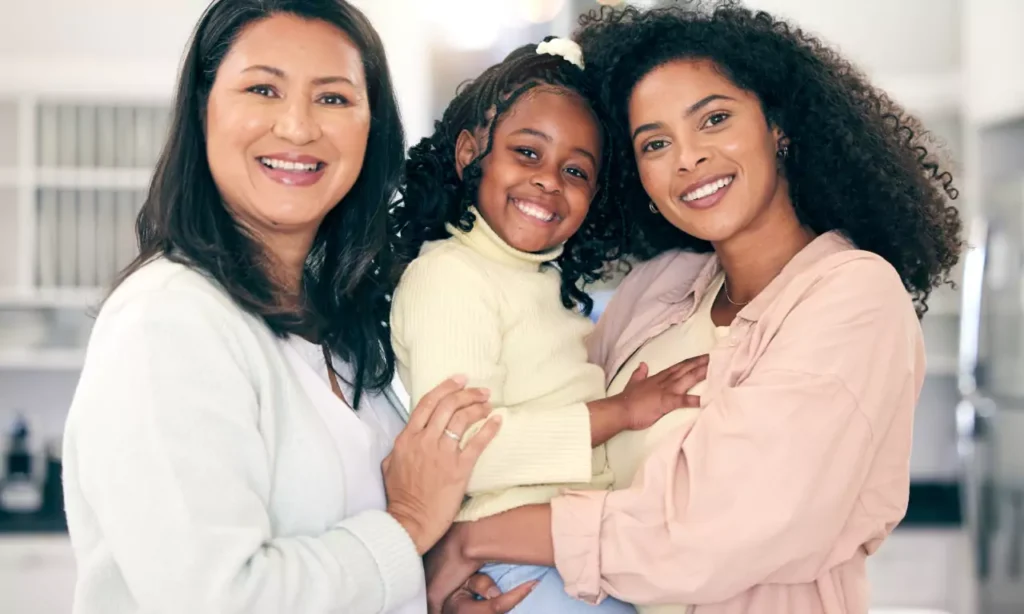 portrait of lgbt family women with child and love