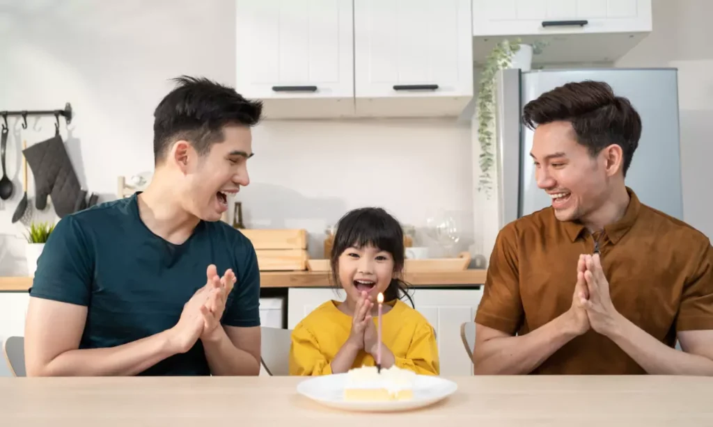 asian attractive lgbtq gay family celebrate birthd